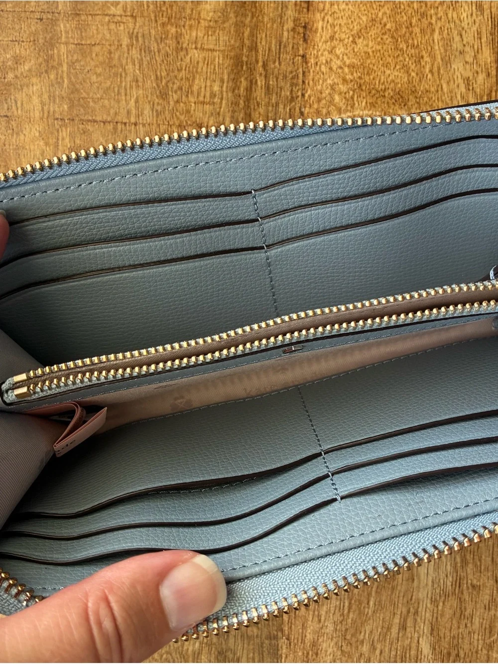 Kate Spade Wallet Light Blue Pebbled Leather Zip Around